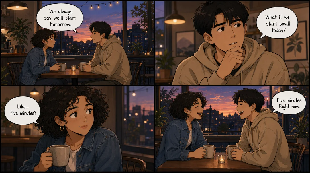 AI-generated 4-panel comic strip